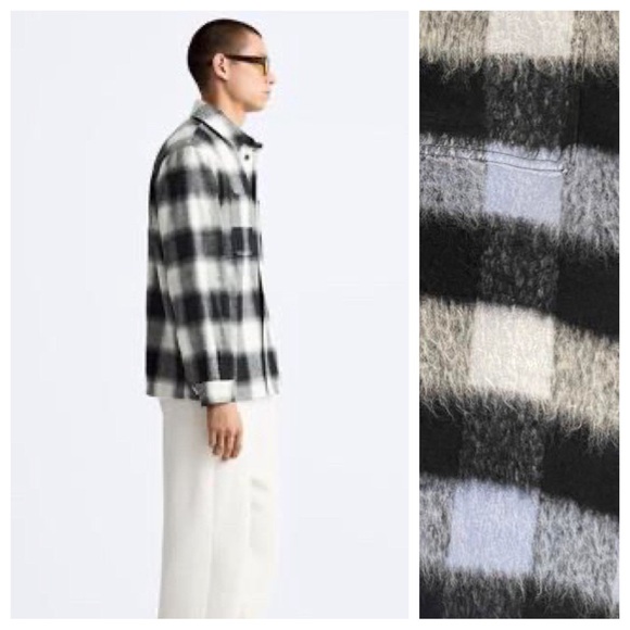 Zara Man black/Blue Checked Relaxed Fit Overshirt. Size L. - Picture 5 of 10